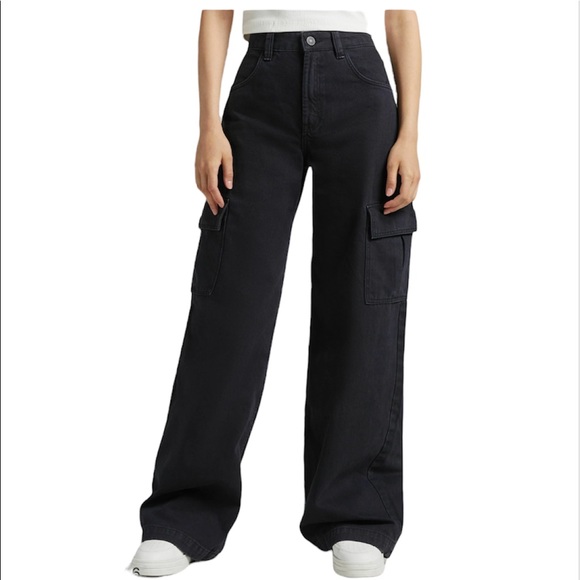 Bershka Pants - Bershka cotton wide leg cargo pant black Sz 4